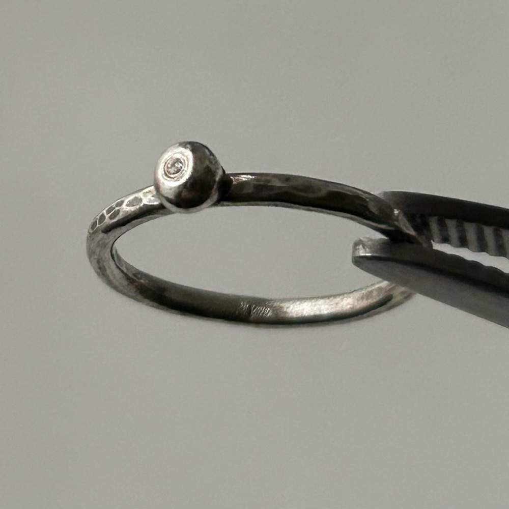 Sterling Silver Ball Stacking Ring with delicate diamond